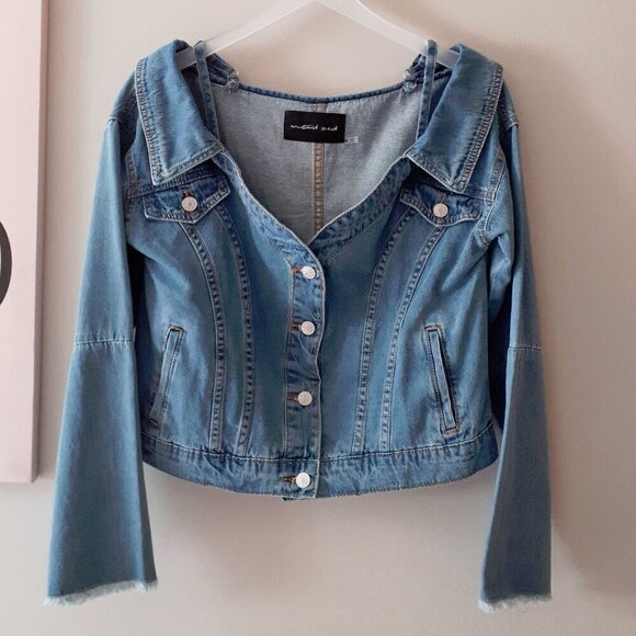 EUC Mustard Seed blue medium wash denim jacket with strap detail, M - Picture 11 of 12